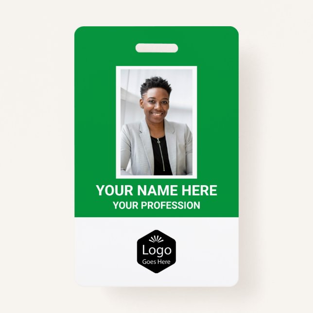 Custom Logo Employee Photo Personalised Green ID Badge (Front)