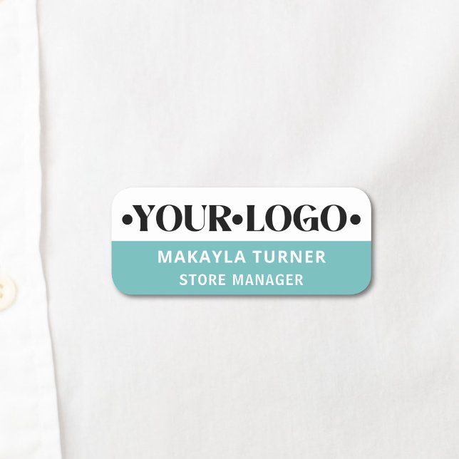 Custom Logo Employee Turquoise Name Tag (Creator Uploaded)