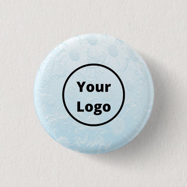 Custom logo engraved blue floral 3 cm round badge (Front)