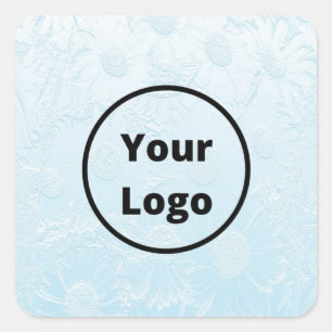 Custom logo engraved blue floral square sticker