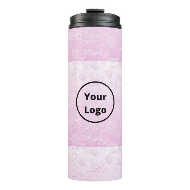 Custom logo engraved pink floral thermal tumbler (Front)