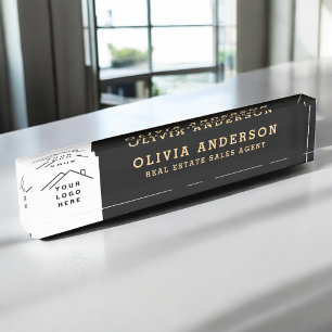 Custom Logo Executive Black Gold Professional Nameplate