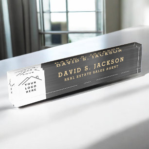 Custom Logo Executive Black Gold Professional Nameplate