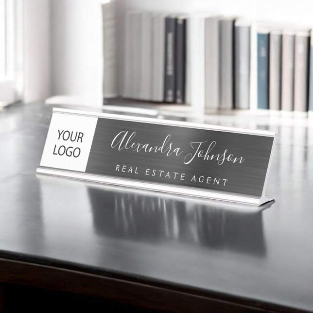 Custom Logo Executive Black Professional Desk Name Plate (Creator Uploaded)