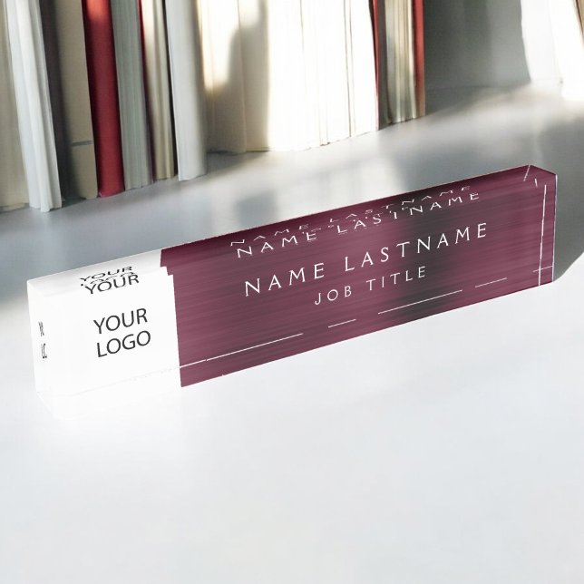Custom Logo Executive Burgundy Professional Nameplate (Creator Uploaded)