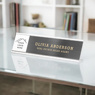 Custom Logo Executive Gold Black Professional Desk Name Plate