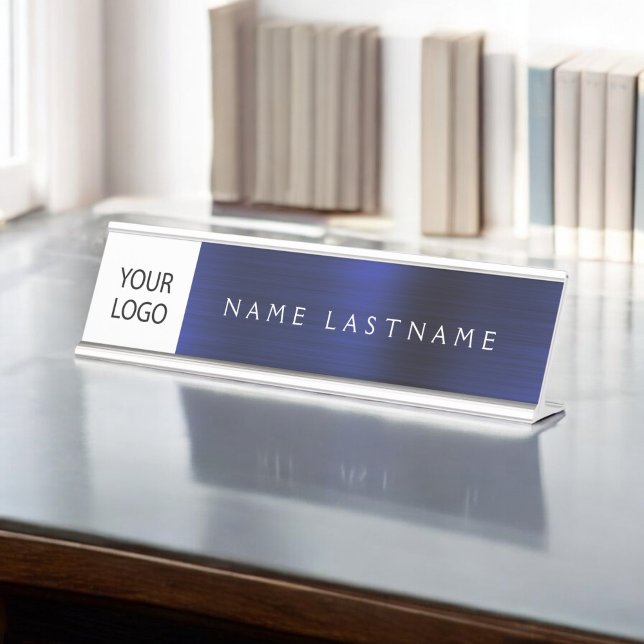 Custom Logo Executive Navy Blue Professional Desk Name Plate (Creator Uploaded)