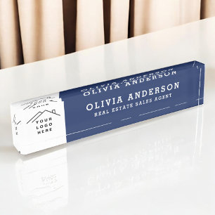 Custom Logo Executive Navy Blue Professional Nameplate