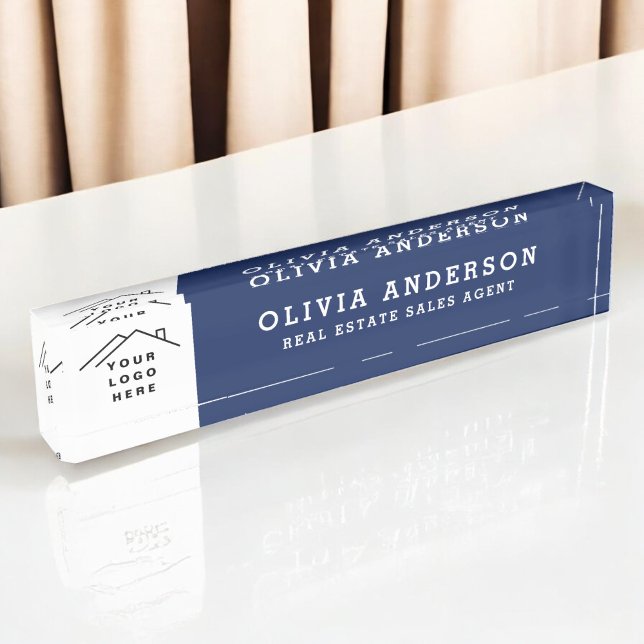 Custom Logo Executive Navy Blue Professional Nameplate (Creator Uploaded)