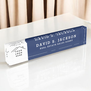 Custom Logo Executive Navy Blue Professional Nameplate