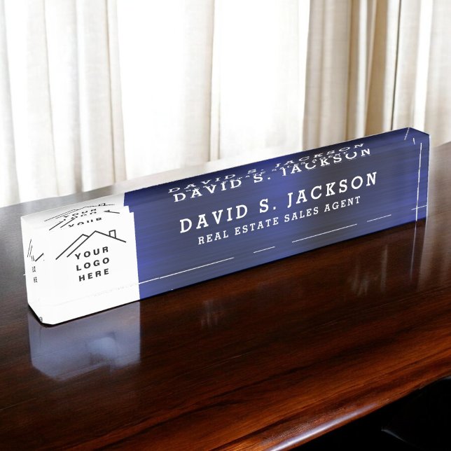Custom Logo Executive Navy Blue Professional Nameplate (Creator Uploaded)