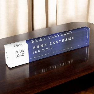 Custom Logo Executive Navy Blue Professional Nameplate