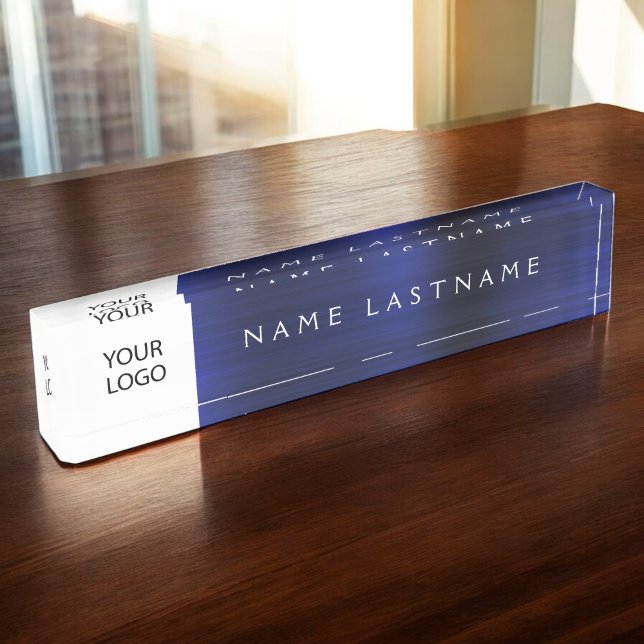 Custom Logo Executive Navy Blue Professional Nameplate (Creator Uploaded)