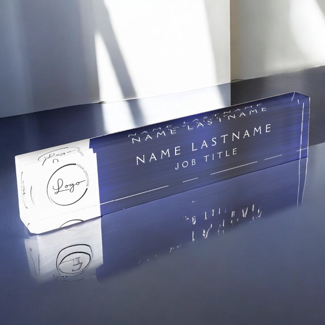 Custom Logo Executive Navy Blue Professional Nameplate (Creator Uploaded)