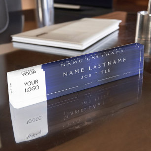 Custom Logo Executive Navy Blue Professional Nameplate