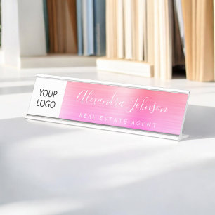 Custom Logo Executive Orange Pink Professional Desk Name Plate