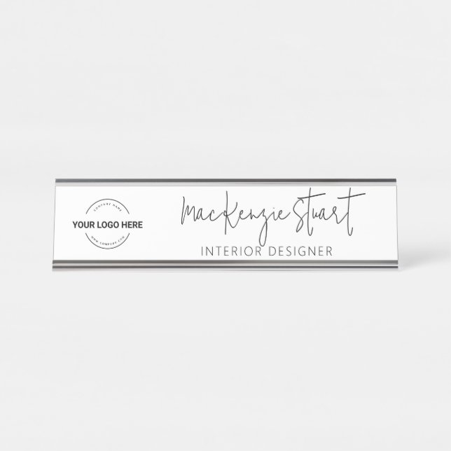 Custom Logo Executive Professional Minimal Modern Desk Name Plate (Front)