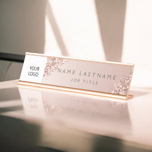 Custom Logo Executive Rose Gold Professional Desk Name Plate