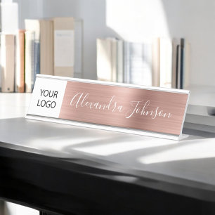 Custom Logo Executive Rose Gold Professional Desk Name Plate