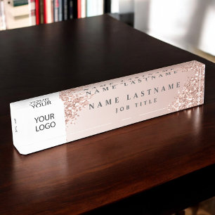 Custom Logo Executive Rose Gold Professional Nameplate