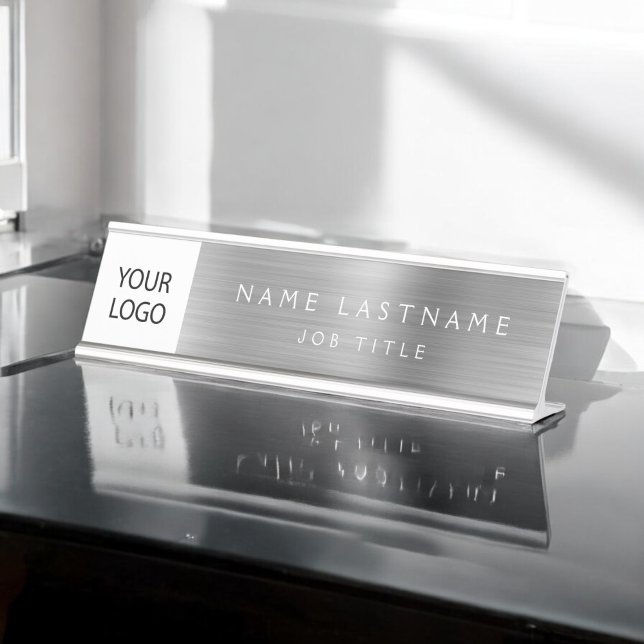 Custom Logo Executive Silver Business Professional Desk Name Plate (Creator Uploaded)