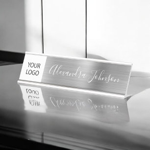 Custom Logo Executive Silver Professional Desk Name Plate