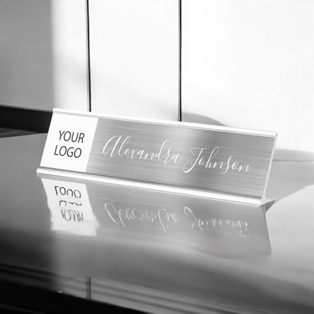 Custom Logo Executive Silver Professional Desk Name Plate (Creator Uploaded)