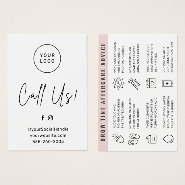 Custom Logo Eyebrow Tint Aftercare Card  (Front & Back)