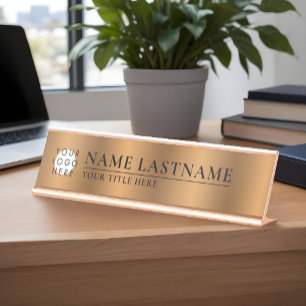 Custom Logo Faux Copper Classy Elegant Bronze Desk Name Plate