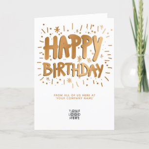 Custom Logo Faux Gold Fun Happy Birthday White Card