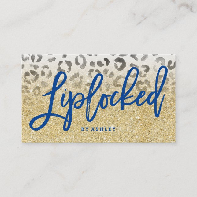 Custom logo faux gold glitter leopard watercolor business card (Front)