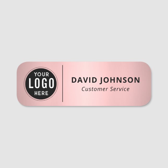Custom Logo Faux Metallic Rose Gold Name Tag (Front)