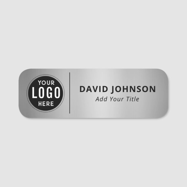 Custom Logo Faux Metallic Silver Employee Name Tag (Front)
