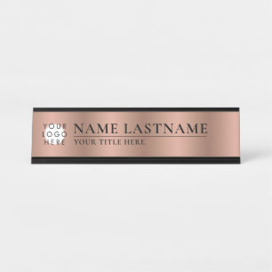 Custom Logo Faux Rose Gold Classy Elegant Desk Name Plate