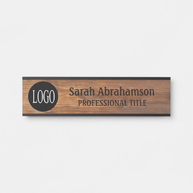 Custom Logo Faux Wood Grain Office Door SIgn (Front)
