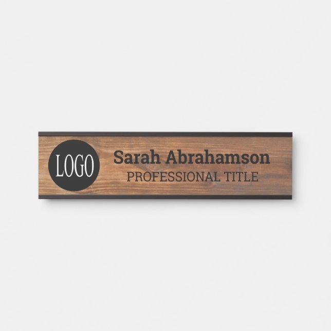 Custom Logo Faux Wood Grain Office Door SIgn (Front)