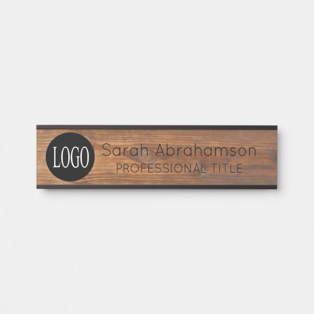 Custom Logo Faux Wood Grain Office Door SIgn (Front)