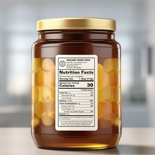 Custom Logo FDA Compliant Nutrition Food Label (Logo Branded Nutrition Facts Label on Honey Jar )