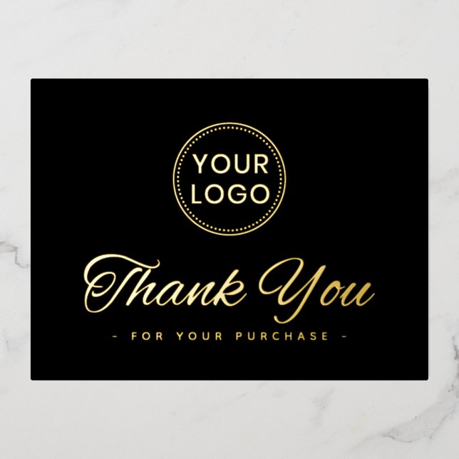 Custom logo foil elegant black thank you postcard (Front)