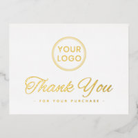 Custom logo foil elegant white thank you postcard