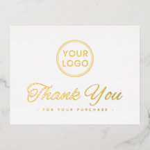 Custom logo foil elegant white thank you postcard