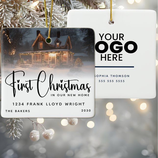 Custom Logo Gift First Christmas In Our New Home  Ceramic Ornament (Creator Uploaded)