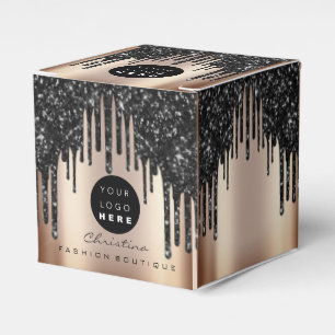 Custom Logo Glitter Black Drips Boutique Rose Gold Favour Box