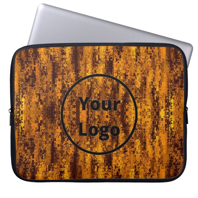 Custom logo gold and black pixel pattern laptop sleeve (Front)