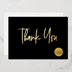 Custom logo Gold Black Business Thank you Foil Holiday Card