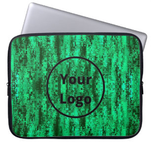 Custom logo green and  black pixel pattern laptop sleeve
