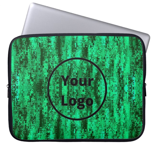 Custom logo green and  black pixel pattern laptop sleeve (Front)