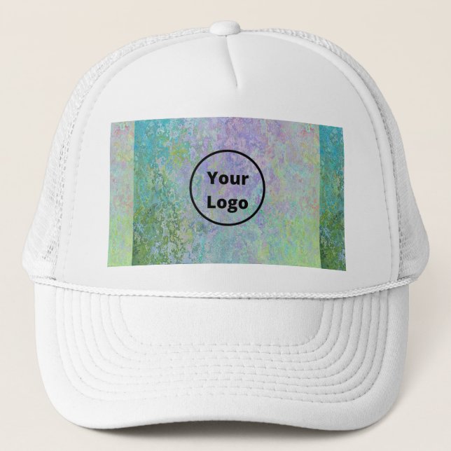 Custom logo green and purple marble trucker hat (Front)