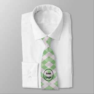 Custom logo green and white geometric print tie