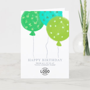 Custom Logo Green Balloons Business Birthday Card